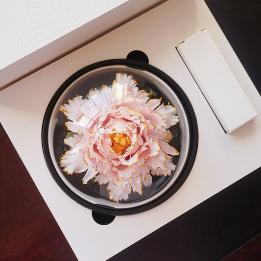 【Nuevo producto】Flor de aromaterapia de cerámica de peonía con bordes dorados, artesanía floral hecha a mano, regalo