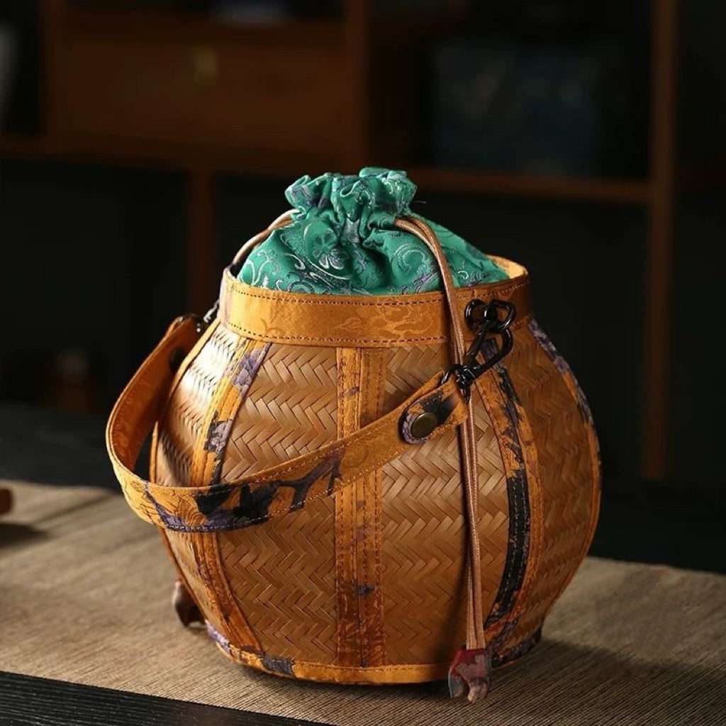 Handmade Bamboo Woven Bag with Gambiered Canton Gauze