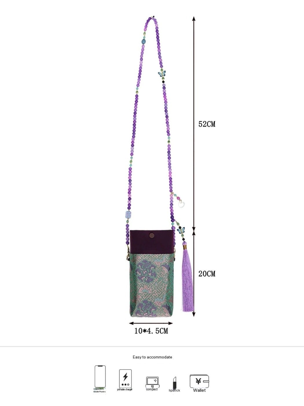 Purple Baoxiang Flower Mobile Phone Bag