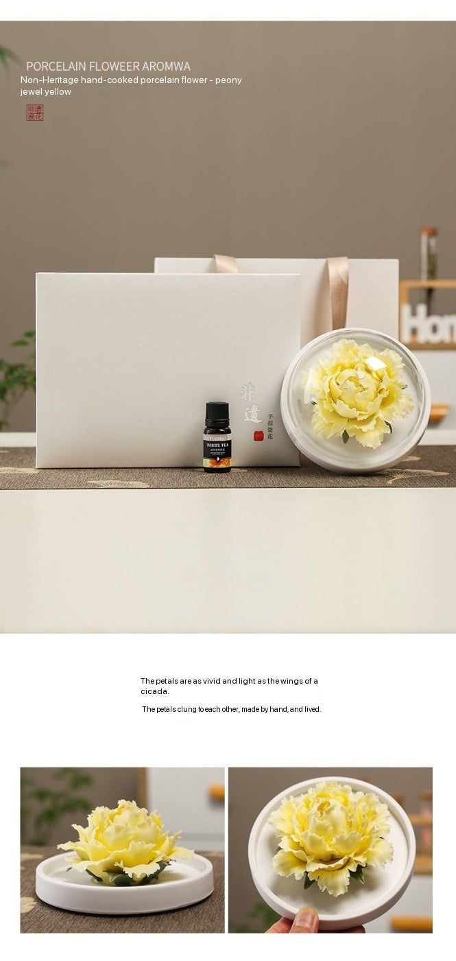 Chinese Intangible Cultural Heritage Hand-Sculpted Ceramic Floral Aroma Diffuser Gift Box