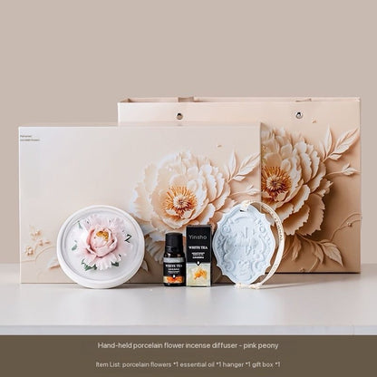 Chinese intangible cultural heritage handmade ceramic peony&rose aromatherapy high-end gift