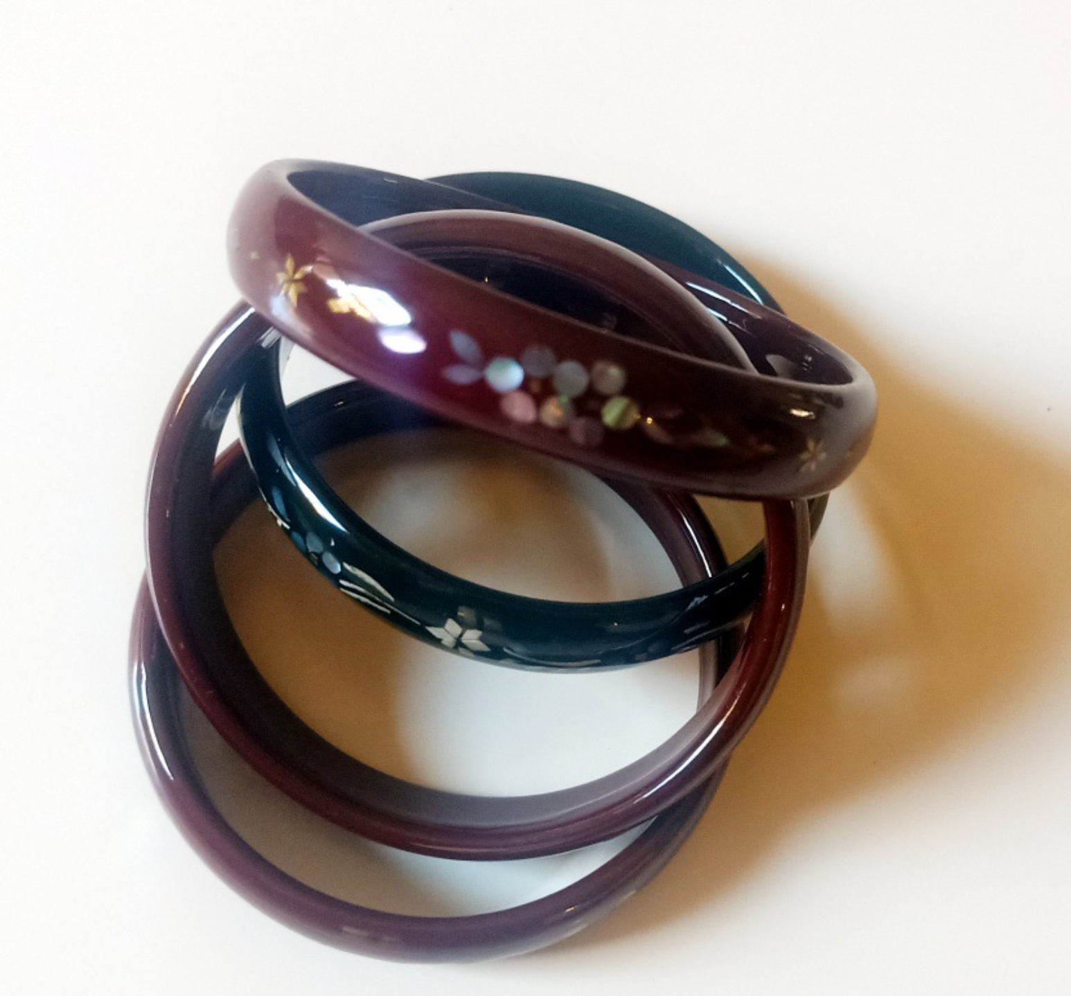 Handcrafted Mother-of-Pearl Inlaid Black Lacquer Bracelet