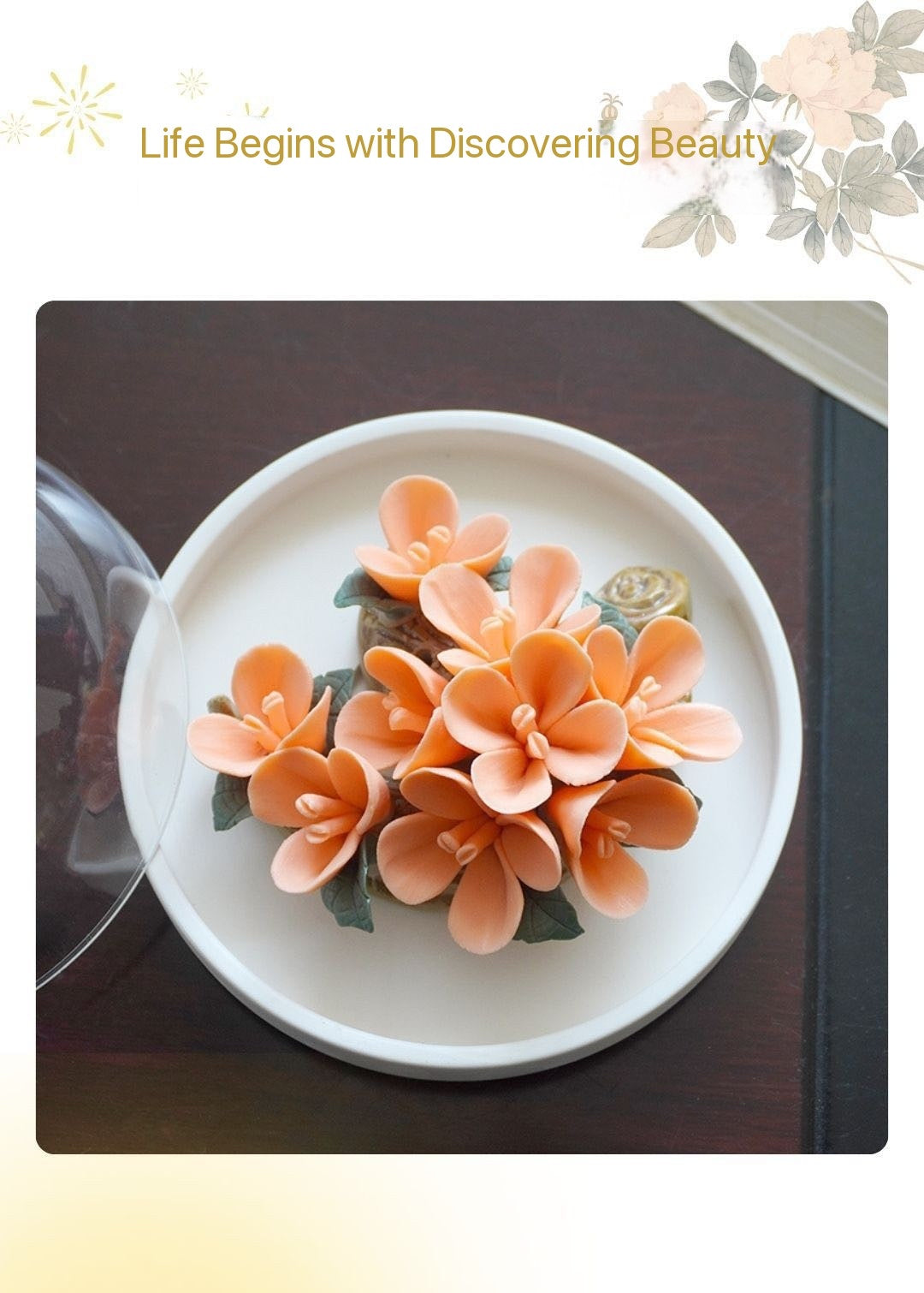 Intangible Cultural Heritage Purely Handmade Ceramic Flower with a White Base and Premium Texture