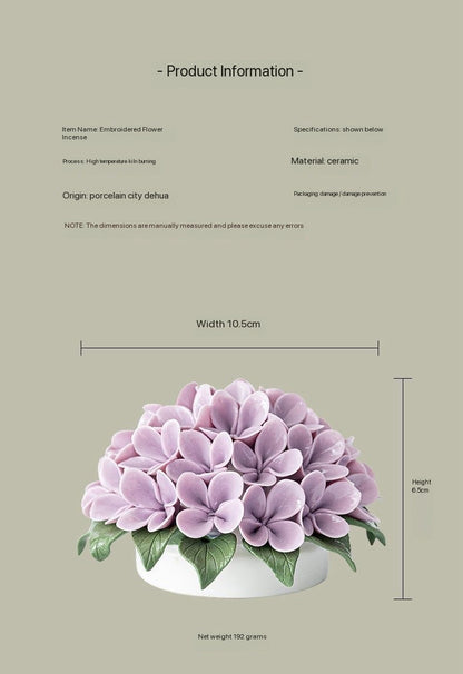 Chinese Intangible Cultural Heritage Ceramic Hydrangea Incense Holder Handmade Ceramic Floral Incense Stick Base