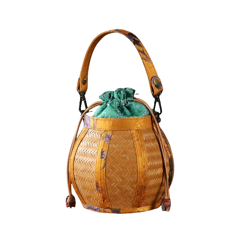 Handmade Bamboo Woven Bag with Gambiered Canton Gauze