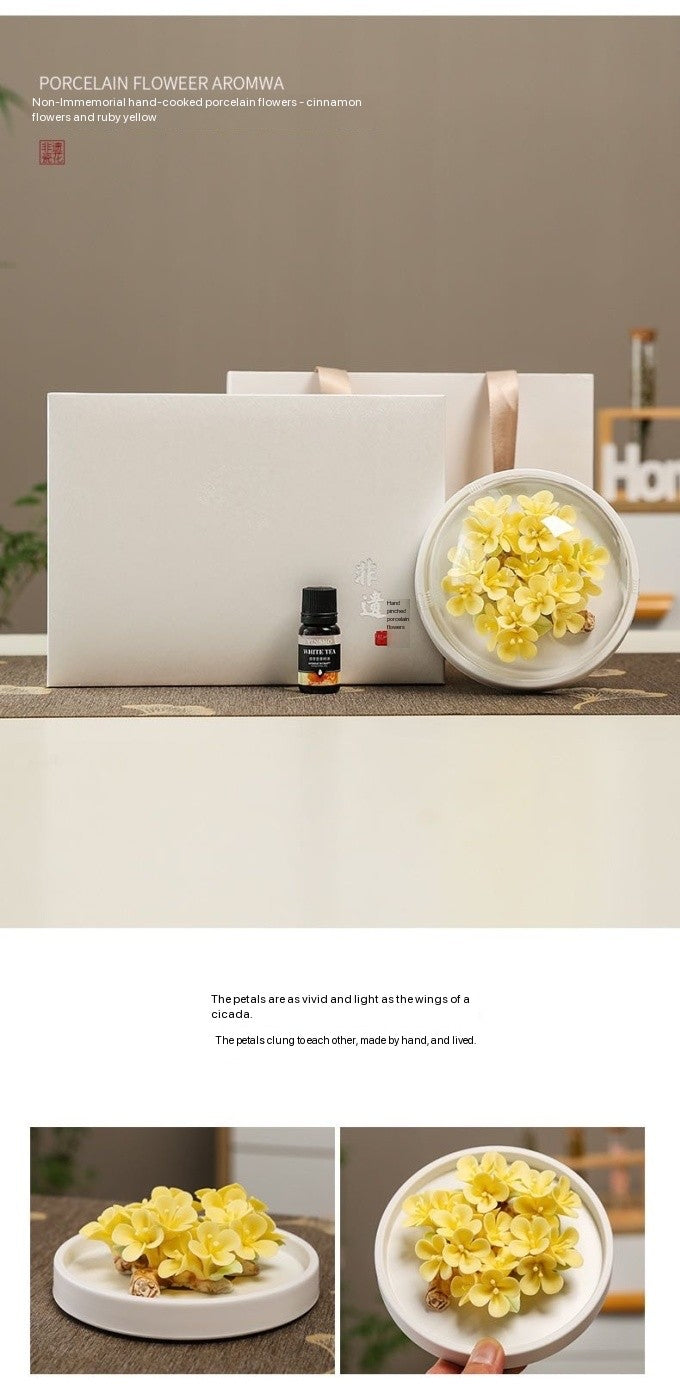 Chinese Intangible Cultural Heritage Hand-Sculpted Ceramic Floral Aroma Diffuser Gift Box