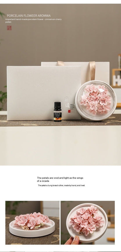 Chinese Intangible Cultural Heritage Hand-Sculpted Ceramic Floral Aroma Diffuser Gift Box