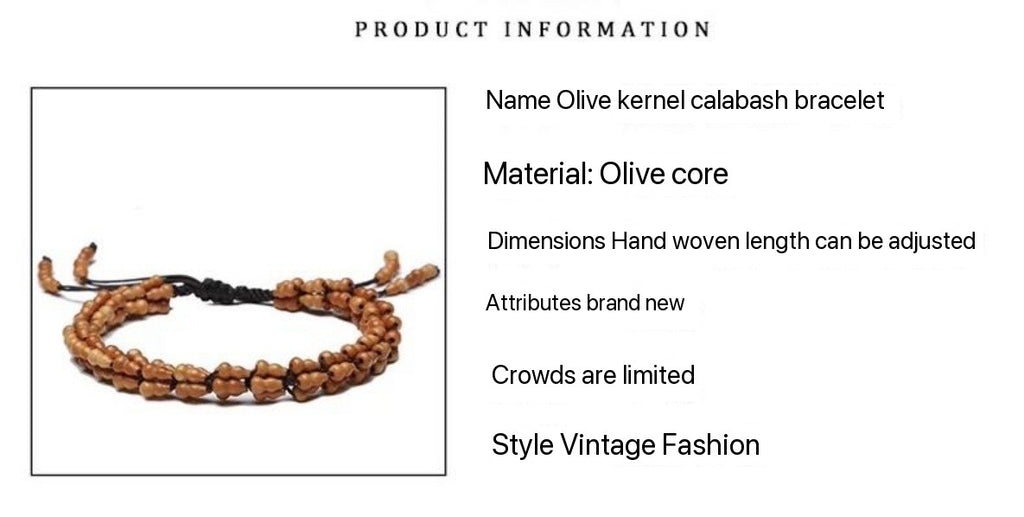 Handwoven Olive Pit and Gourd Beads Bracelet