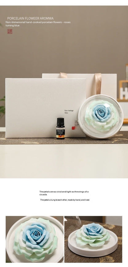 Chinese Intangible Cultural Heritage Hand-Sculpted Ceramic Floral Aroma Diffuser Gift Box