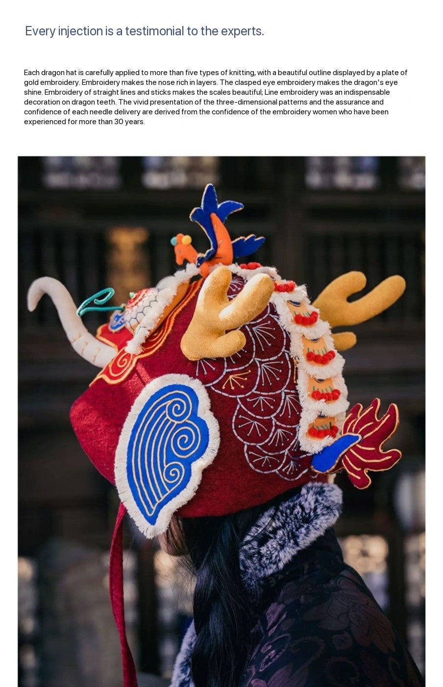 High-End Handcrafted Embroidered Dragon Head Hat-Same design as the British Museum's