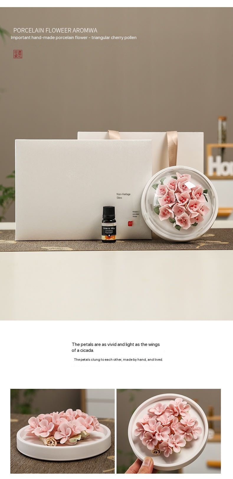 Chinese Intangible Cultural Heritage Hand-Sculpted Ceramic Floral Aroma Diffuser Gift Box