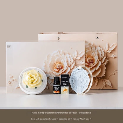 Chinese intangible cultural heritage handmade ceramic peony&rose aromatherapy high-end gift