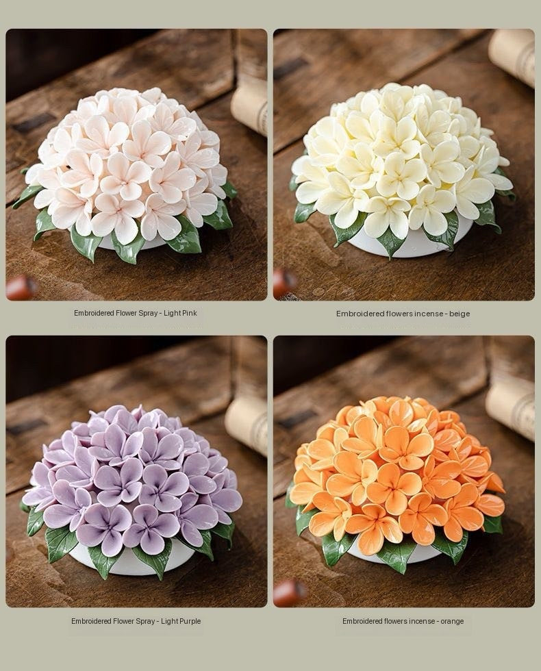 Chinese Intangible Cultural Heritage Ceramic Hydrangea Incense Holder Handmade Ceramic Floral Incense Stick Base