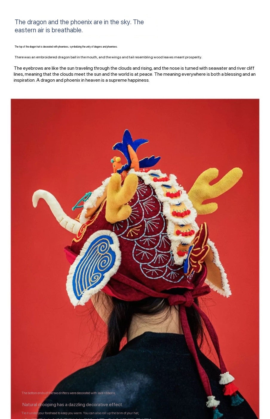 High-End Handcrafted Embroidered Dragon Head Hat-Same design as the British Museum's