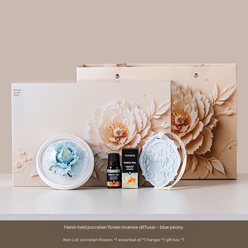 Chinese intangible cultural heritage handmade ceramic peony&rose aromatherapy high-end gift