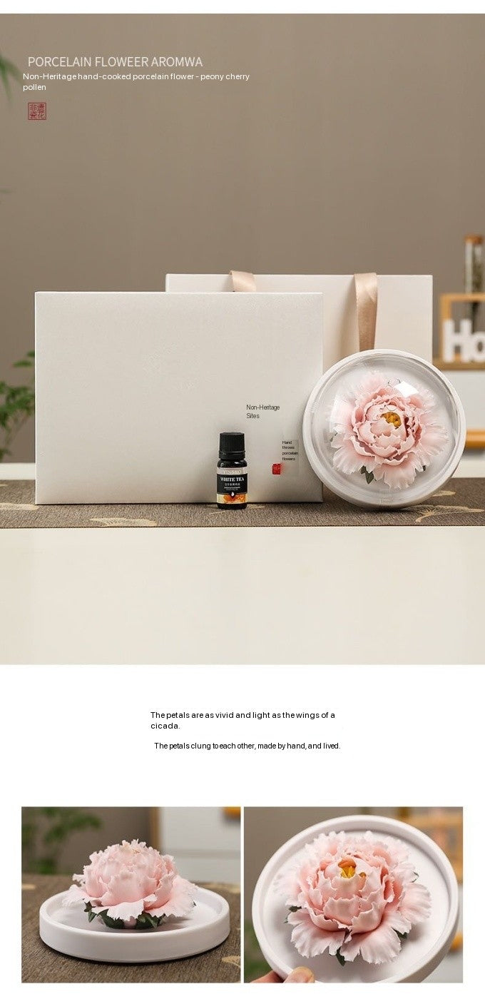 Chinese Intangible Cultural Heritage Hand-Sculpted Ceramic Floral Aroma Diffuser Gift Box