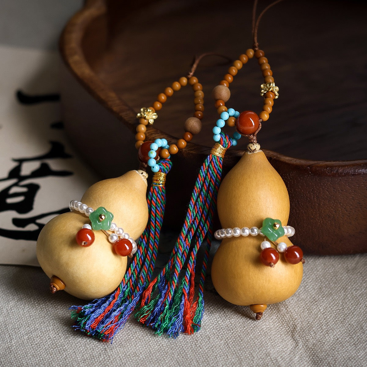 Gourd ornament Hand woven real gourd Implies good fortune and prosperity