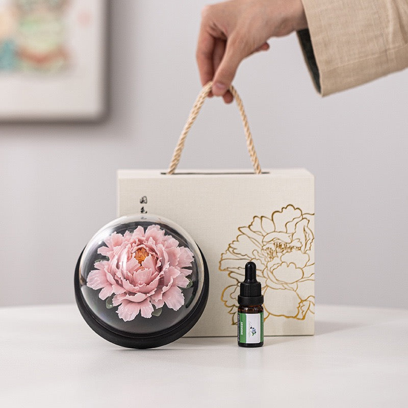 Chinese Intangible Cultural Heritage Handmade Ceramic Handmade Peony Flower Aroma Diffuser Car Aromatherapy Living Room Office Ornament