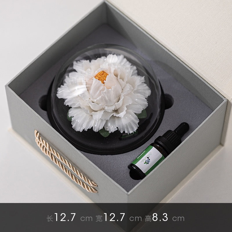 Chinese Intangible Cultural Heritage Handmade Ceramic Handmade Peony Flower Aroma Diffuser Car Aromatherapy Living Room Office Ornament