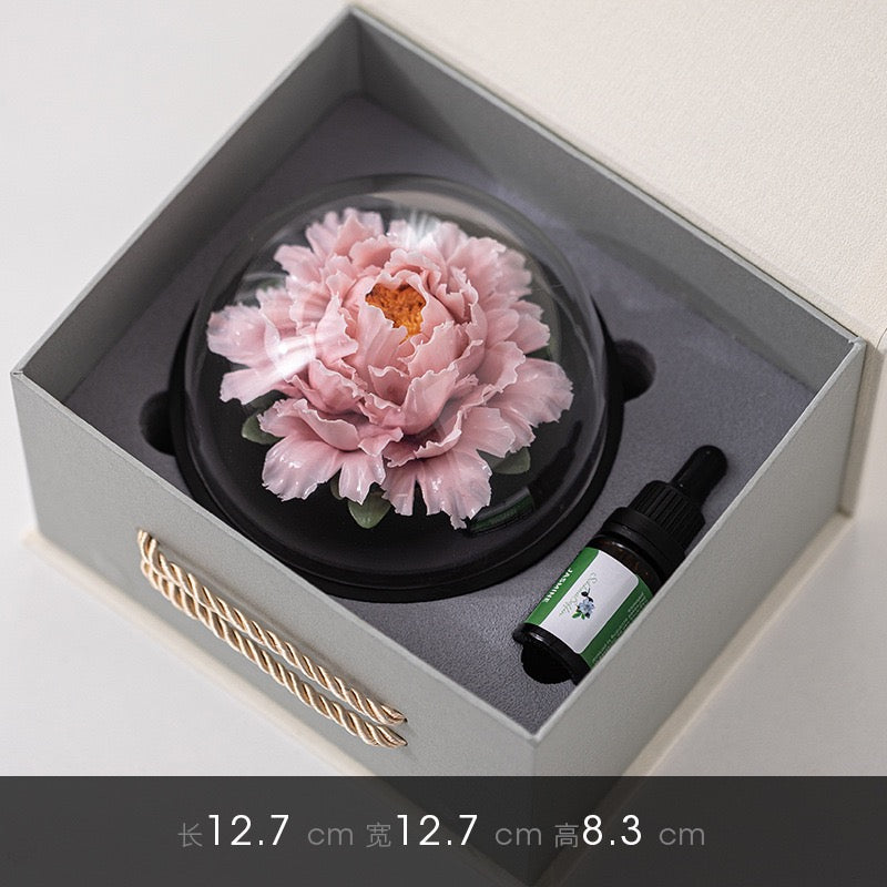 Chinese Intangible Cultural Heritage Handmade Ceramic Handmade Peony Flower Aroma Diffuser Car Aromatherapy Living Room Office Ornament