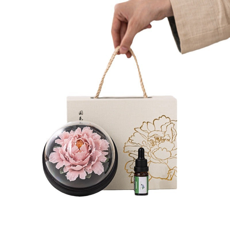 Chinese Intangible Cultural Heritage Handmade Ceramic Handmade Peony Flower Aroma Diffuser Car Aromatherapy Living Room Office Ornament