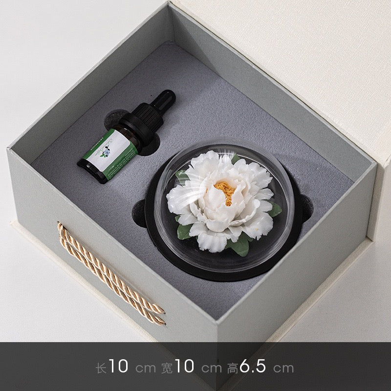 Chinese ICH Handmade Ceramic Handmade Peony Flower Aroma Diffuser Car Aromatherapy Living Room Office Ornament