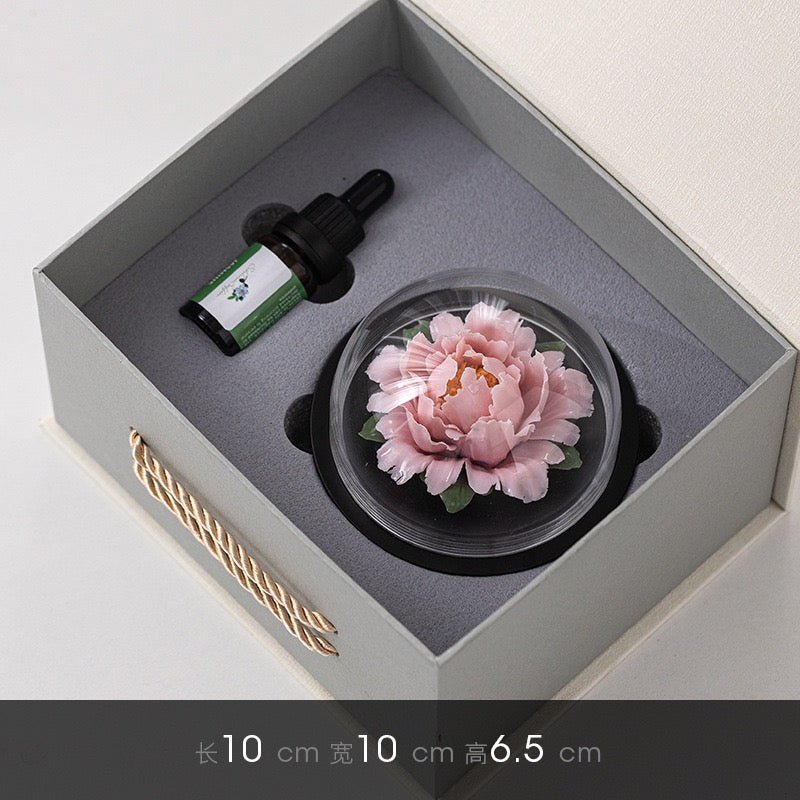Chinese Intangible Cultural Heritage Handmade Ceramic Handmade Peony Flower Aroma Diffuser Car Aromatherapy Living Room Office Ornament