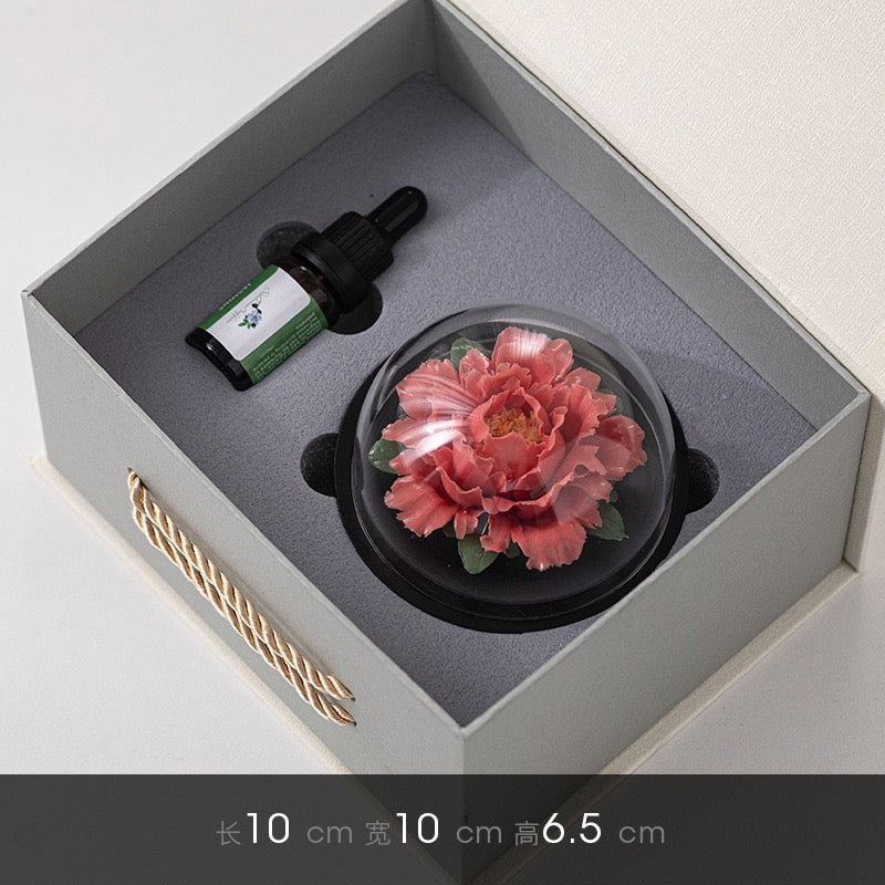 Chinese Intangible Cultural Heritage Handmade Ceramic Handmade Peony Flower Aroma Diffuser Car Aromatherapy Living Room Office Ornament