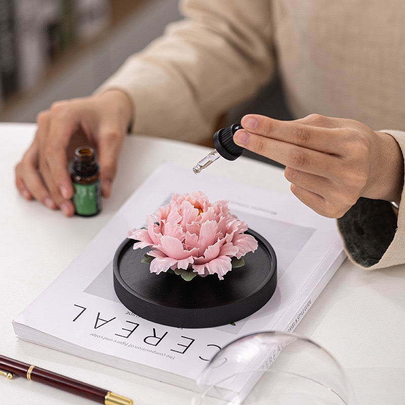 Chinese ICH Handmade Ceramic Handmade Peony Flower Aroma Diffuser Car Aromatherapy Living Room Office Ornament
