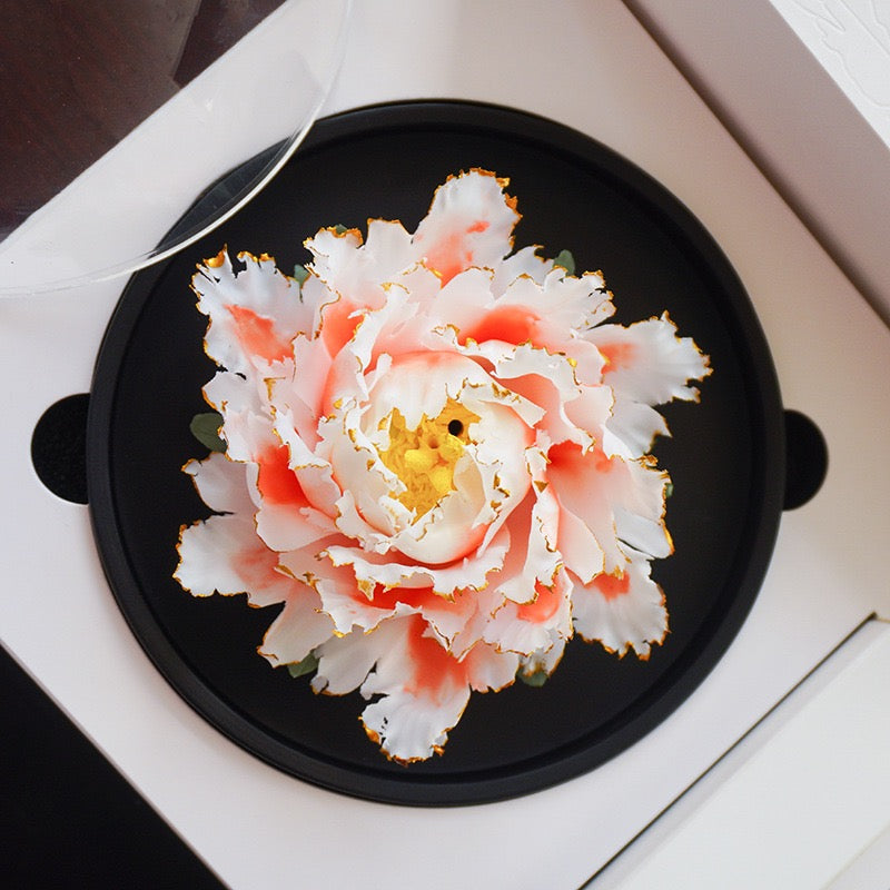 Golden edged Peony Ceramic Aromatherapy Flower Handmade Flower Crafts Gift