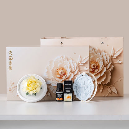 Chinese intangible cultural heritage handmade ceramic peony&rose aromatherapy high-end gift