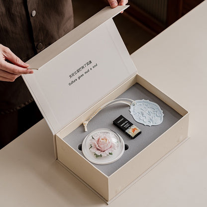 Chinese intangible cultural heritage handmade ceramic peony&rose aromatherapy high-end gift