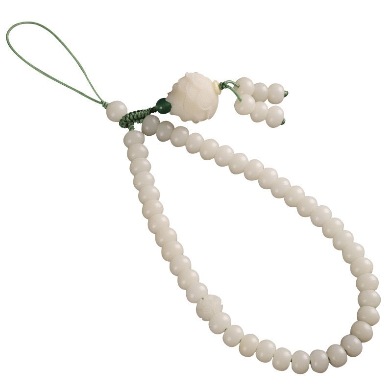 Chinese style white jade bodhi mobile phone chain-Hand carving