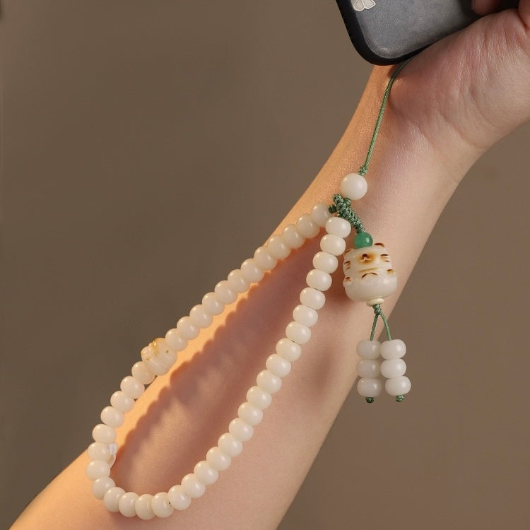 Chinese style white jade bodhi mobile phone chain-Hand carving