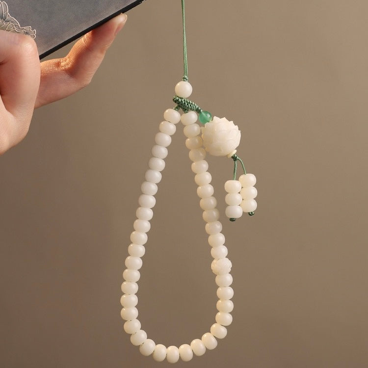 Chinese style white jade bodhi mobile phone chain-Hand carving
