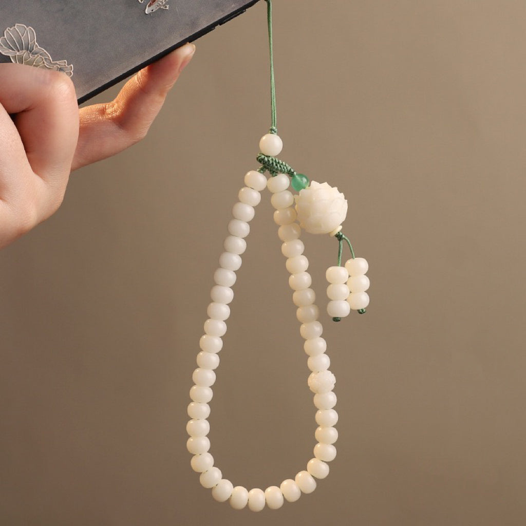 Chinese style white jade bodhi mobile phone chain-Hand carving