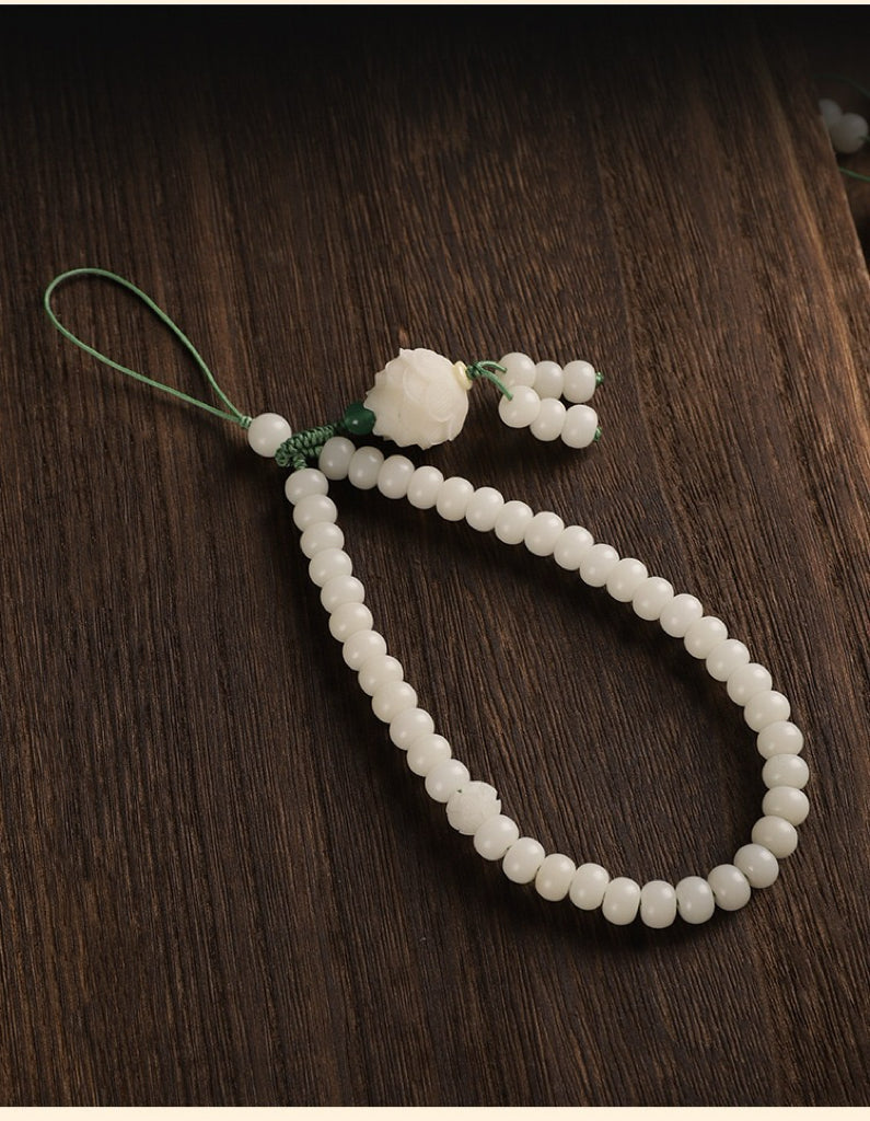 Chinese style white jade bodhi mobile phone chain-Hand carving