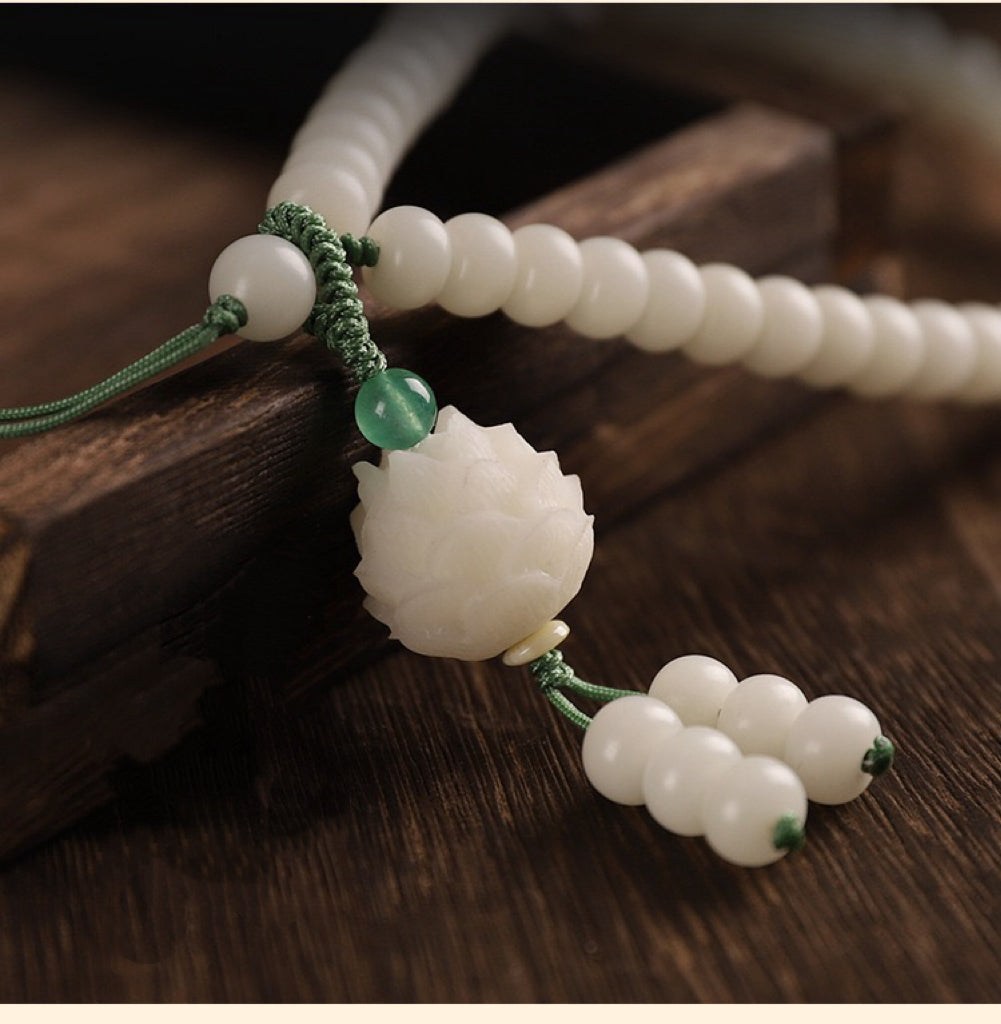 Chinese style white jade bodhi mobile phone chain-Hand carving