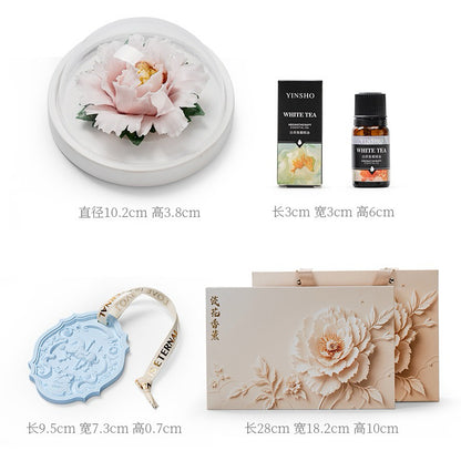 Chinese intangible cultural heritage handmade ceramic peony&rose aromatherapy high-end gift