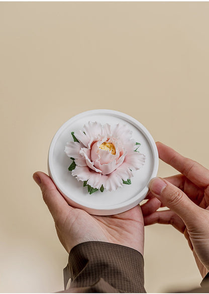 Chinese intangible cultural heritage handmade ceramic peony&rose aromatherapy high-end gift