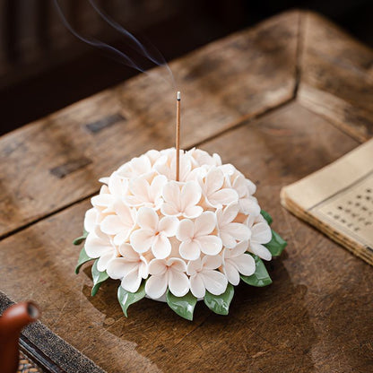 Chinese Intangible Cultural Heritage Ceramic Hydrangea Incense Holder Handmade Ceramic Floral Incense Stick Base