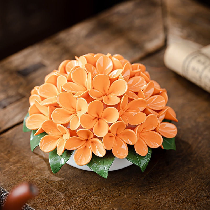 Chinese Intangible Cultural Heritage Ceramic Hydrangea Incense Holder Handmade Ceramic Floral Incense Stick Base