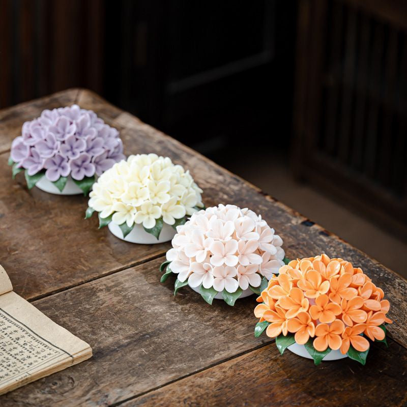 Chinese Intangible Cultural Heritage Ceramic Hydrangea Incense Holder Handmade Ceramic Floral Incense Stick Base