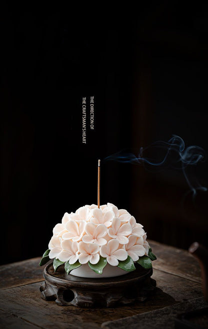 Chinese Intangible Cultural Heritage Ceramic Hydrangea Incense Holder Handmade Ceramic Floral Incense Stick Base