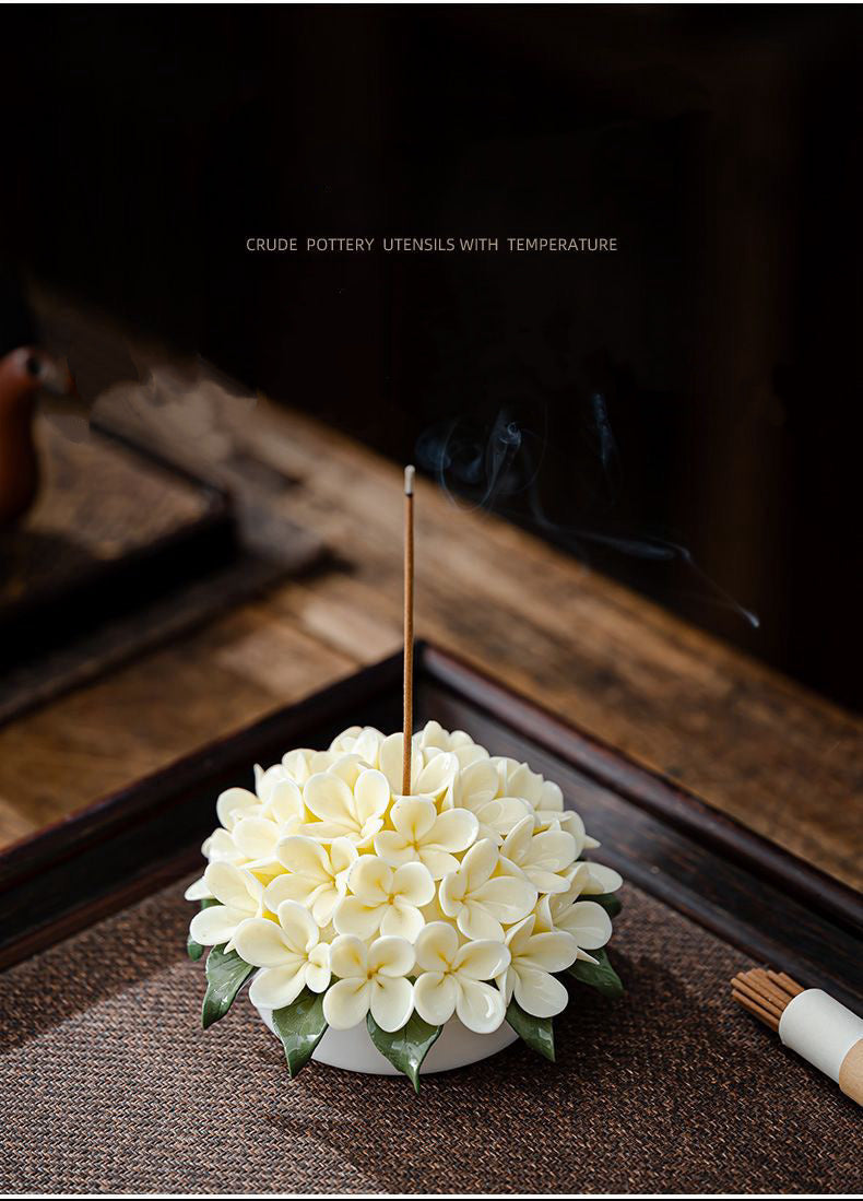 Chinese Intangible Cultural Heritage Ceramic Hydrangea Incense Holder Handmade Ceramic Floral Incense Stick Base
