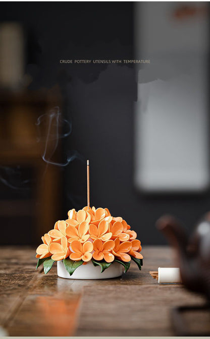 Chinese Intangible Cultural Heritage Ceramic Hydrangea Incense Holder Handmade Ceramic Floral Incense Stick Base