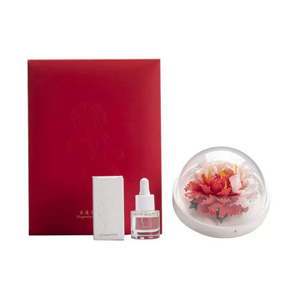 Intangible Cultural Heritage Hand-Sculpted Ceramic Flower Flameless Incense Diffuser, Two-Tone Peony Flower Ornament in Gift Box