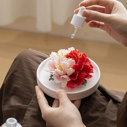 Intangible Cultural Heritage Hand-Sculpted Ceramic Flower Flameless Incense Diffuser, Two-Tone Peony Flower Ornament in Gift Box