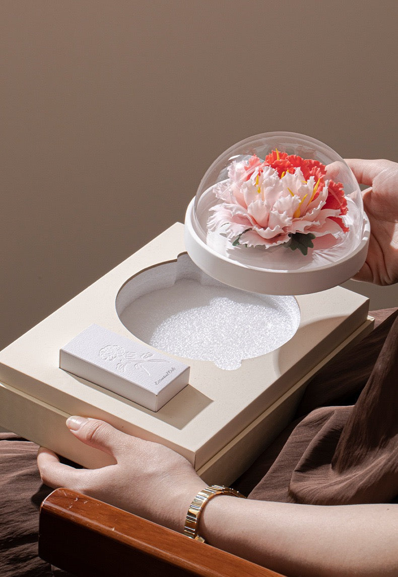 Intangible Cultural Heritage Hand-Sculpted Ceramic Flower Flameless Incense Diffuser, Two-Tone Peony Flower Ornament in Gift Box