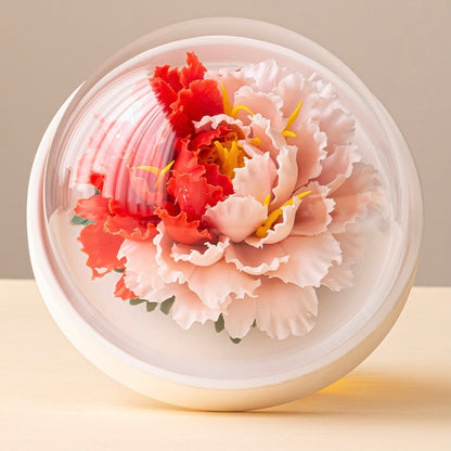 Intangible Cultural Heritage Hand-Sculpted Ceramic Flower Flameless Incense Diffuser, Two-Tone Peony Flower Ornament in Gift Box